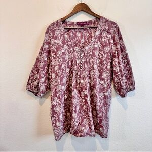 Gloria Vanderbilt Boho Prairie Floral Popover Top Cotton Peasant Blouse XL